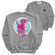 Girls Lacrosse Crewneck Sweatshirt - Lacrosse Dog with Girl Stick (Back Design)
