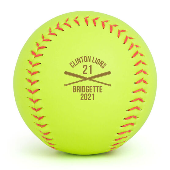 Personalized Engraved Softball - Team Name With Crossed Bats