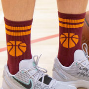 Basketball Woven Mid-Calf Socks - Ball (Maroon/Orange)