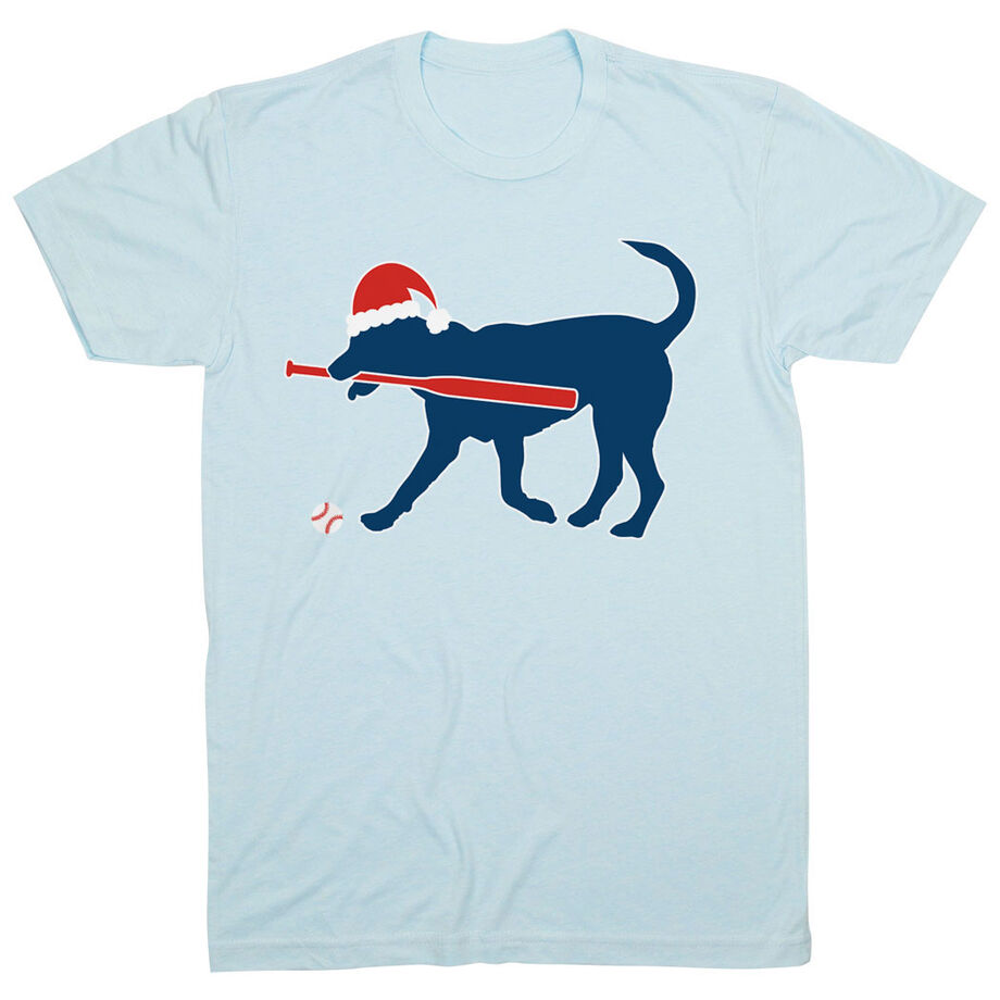 Softball T-Shirt Short Sleeve Play Ball Christmas Dog - Personalization Image