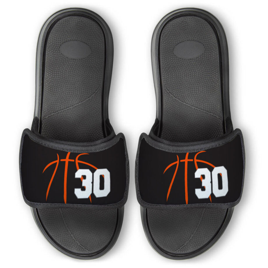 Basketball Repwell&reg; Slide Sandals - Basketball Lines with Number - Personalization Image