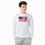 Guys Lacrosse Long Sleeve Performance Tee - Patriotic Lacrosse