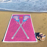 Girls Lacrosse Premium Beach Towel - Crossed Sticks Pink