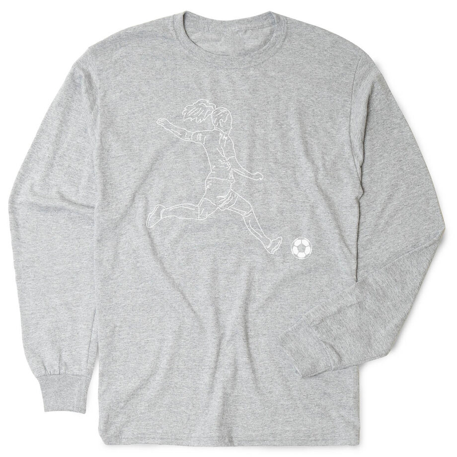 Soccer Tshirt Long Sleeve - Soccer Girl Player Sketch