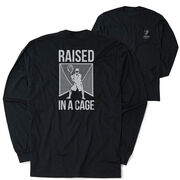 Guys Lacrosse Tshirt Long Sleeve - Raised In a Cage (Back Design)