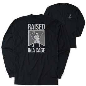 Guys Lacrosse Tshirt Long Sleeve - Raised In a Cage (Back Design)