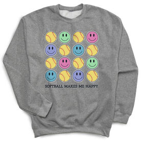 Softball Crewneck Sweatshirt - Softball Makes Me Happy