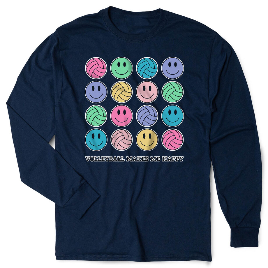 Volleyball Tshirt Long Sleeve - Volleyball Makes Me Happy