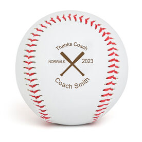 Baseball Thanks Coach Crossed Bats Laser Engraved Baseball