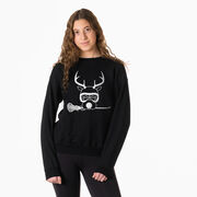 Girls Lacrosse Crewneck Sweatshirt - Lax Girl Reindeer