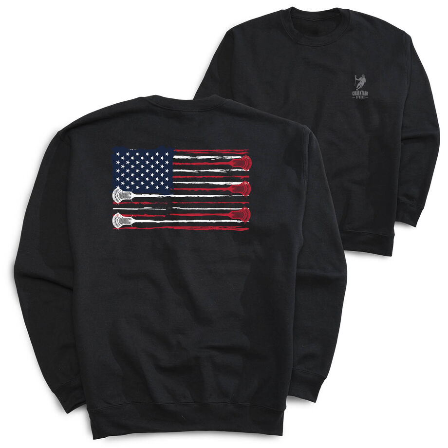 Guys Lacrosse Crewneck Sweatshirt - American Flag (Back Design)