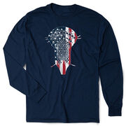 Guys Lacrosse Tshirt Long Sleeve - Patriotic Stick