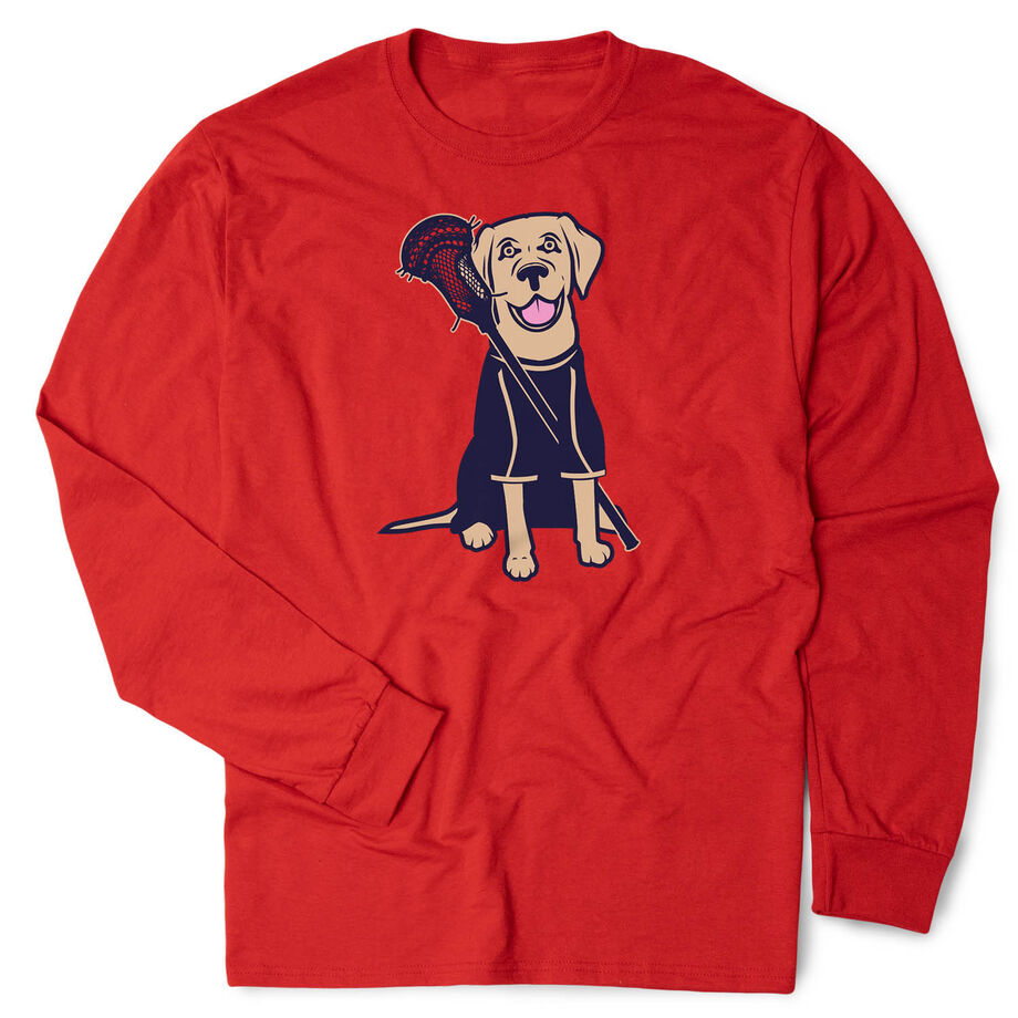 Guys Lacrosse Tshirt Long Sleeve - Riley The Lacrosse Dog