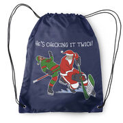Hockey Drawstring Backpack - He's Checking It Twice