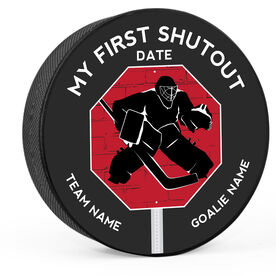 Personalized My First Shutout (Printed) Hockey Puck