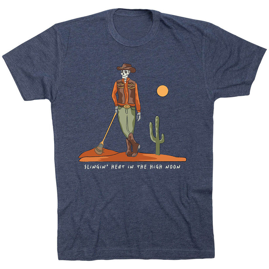 Guys Lacrosse Short Sleeve T-Shirt - Slingin Heat In The High Noon