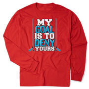 Hockey Tshirt Long Sleeve - My Goal Is To Deny Yours (Blue/Black)