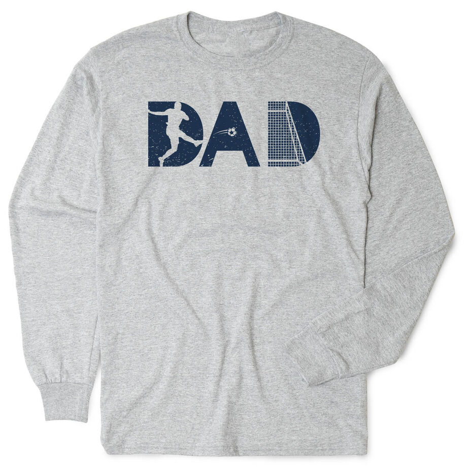 Soccer Tshirt Long Sleeve - Soccer Dad Silhouette [Adult Large/Gray] - SS