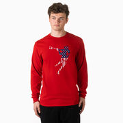 Guys Lacrosse Tshirt Long Sleeve - American Flag Silhouette
