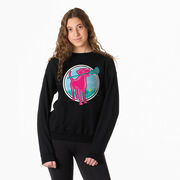 Girls Lacrosse Crewneck Sweatshirt - Lacrosse Dog with Girl Stick