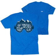 Skiing Short Sleeve T-Shirt - The Mountains Are Calling (Back Design)