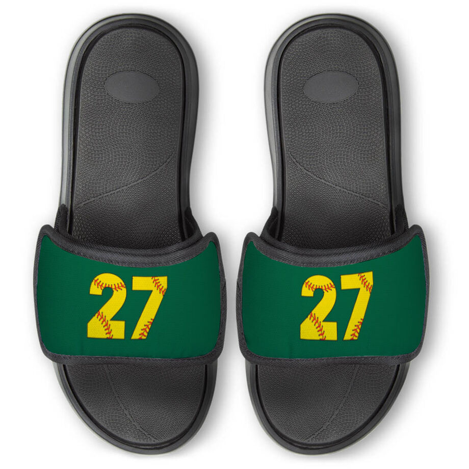 Softball Repwell&reg; Slide Sandals - Softball Number Stitches