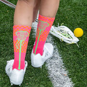 Girls Lacrosse Woven Mid-Calf Socks - Aloha (Pink/Orange/Green)