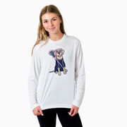 Girls Lacrosse Long Sleeve Performance Tee - Lily The Lacrosse Dog