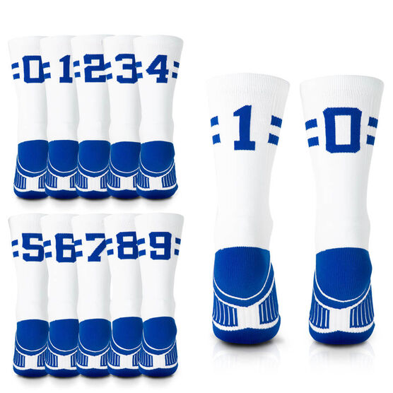 Team Number Woven Mid-Calf Socks - White/Royal Stripe | ChalkTalkSPORTS