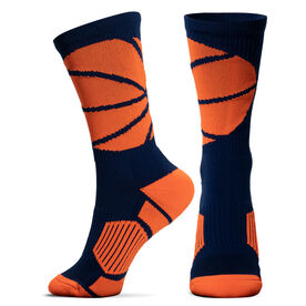 Basketball Woven Mid-Calf Socks - Ball Wrap (Navy/Neon Orange)