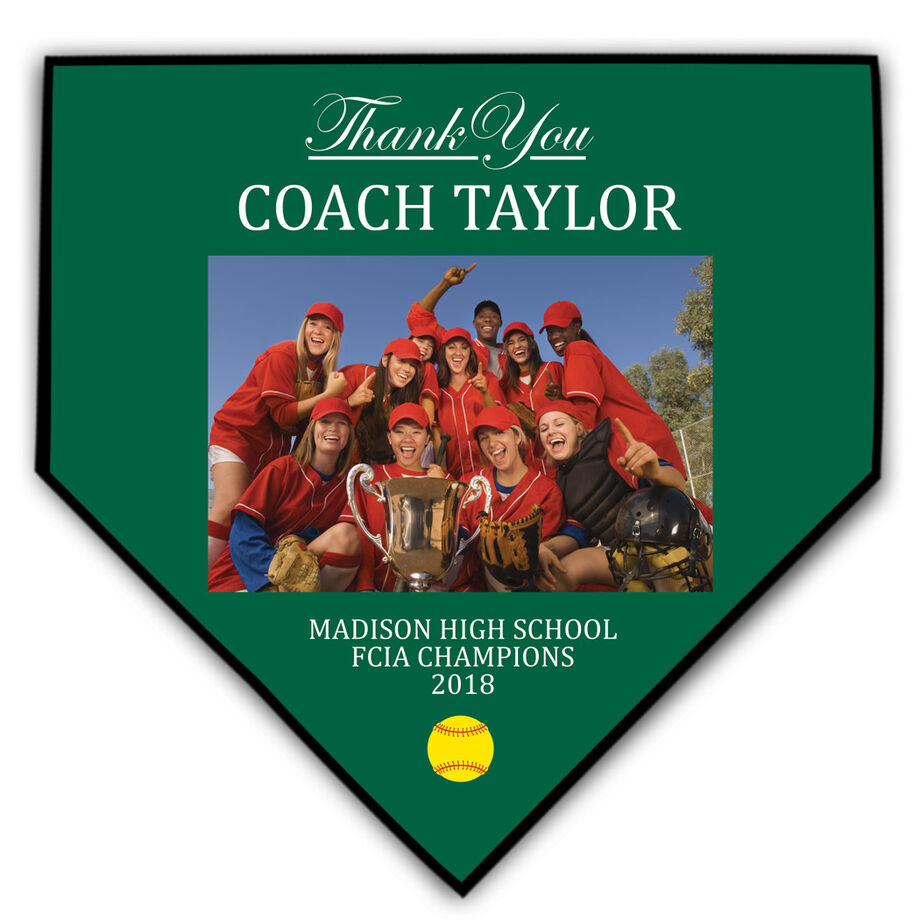 Softball Home Plate Plaque - Thank You With Photo - Personalization Image