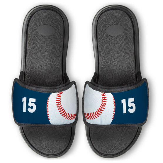 Baseball Repwell&reg; Slide Sandals - Ball and Number Reflected