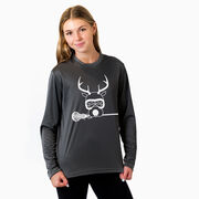 Girls Lacrosse Long Sleeve Performance Tee - Lax Girl Reindeer