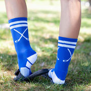 Hockey Woven Mid-Calf Socks - Classic Stripe Crossed Sticks (Royal/White)