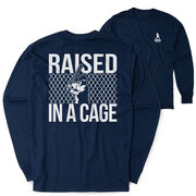 Baseball Tshirt Long Sleeve - Raised in a Cage (Back Design) [Youth Small/Navy] - SS
