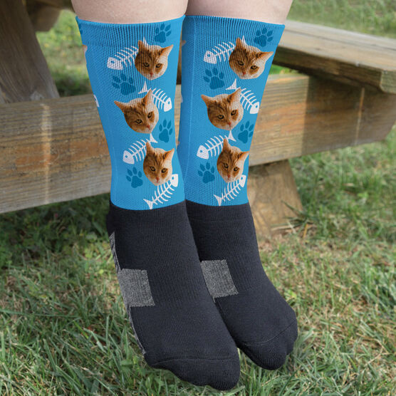 Printed Mid Calf Socks Custom Cat Face Chalktalksports
