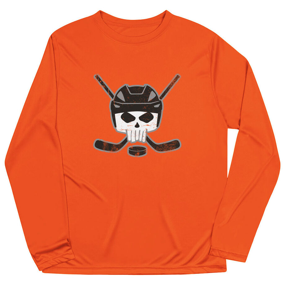 Hockey Long Sleeve Performance Tee - Hockey Helmet Skull