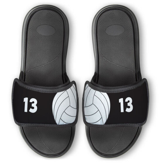 Volleyball Repwell&reg; Slide Sandals - Ball and Number Reflected