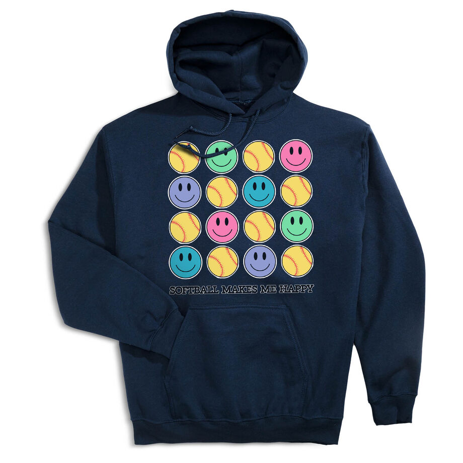 Softball Hooded Sweatshirt - Softball Makes Me Happy