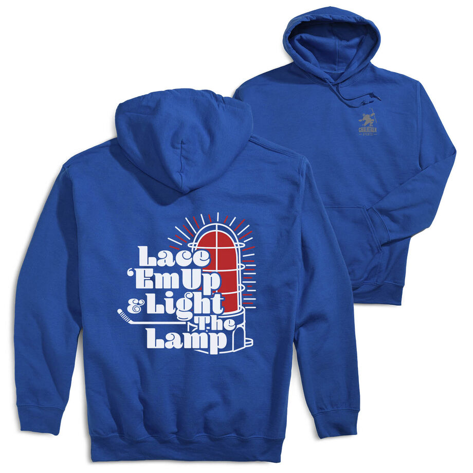 Hockey Hooded Sweatshirt - Lace 'Em Up And Light The Lamp (Back Design)