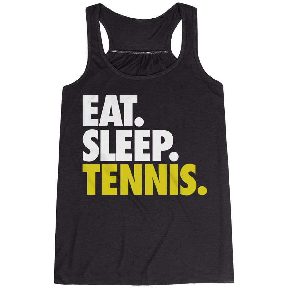 Tennis Flowy Racerback Tank Top - Eat Sleep Tennis (Bold) [Adult Small/Black] - SS