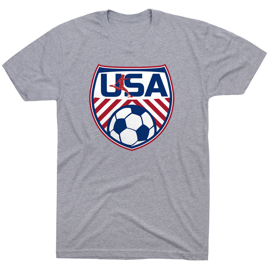 Soccer Short Sleeve T-Shirt - Soccer USA [Adult XXX-Large/Gray] - SS