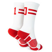 Team Number Woven Mid-Calf Socks - White/Red Stripe