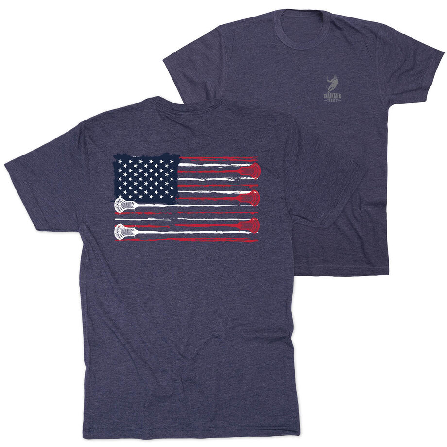 Guys Lacrosse Short Sleeve T-Shirt - American Flag (Back Design)