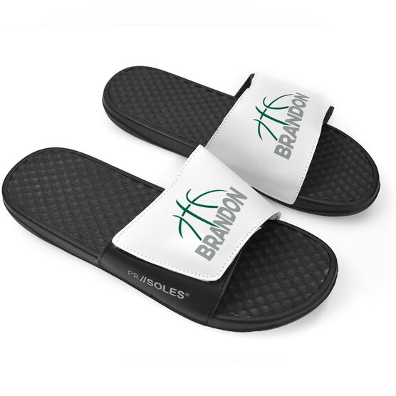 Basketball White Slide Sandals Basketball Lines With Name