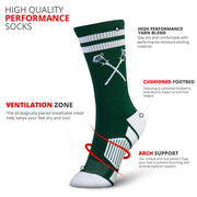 Guys Lacrosse Woven Mid-Calf Socks - Retro Crossed Sticks (Green/White)