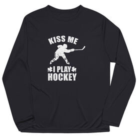 Hockey Long Sleeve Performance Tee - Kiss Me I Play Hockey