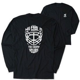 Hockey Short Sleeve T-Shirt - My Goal Is to Deny Yours Goalie Mask | Black, YL, Unisex | ChalkTalkSPORTS