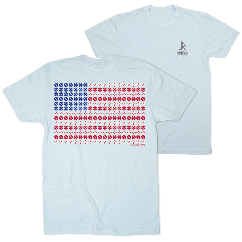 Softball/Baseball Short Sleeve T-Shirt - Patriotic Baseball (Back Design)