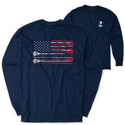 Guys Lacrosse Tshirt Long Sleeve - Amercian Flag (Back Design)